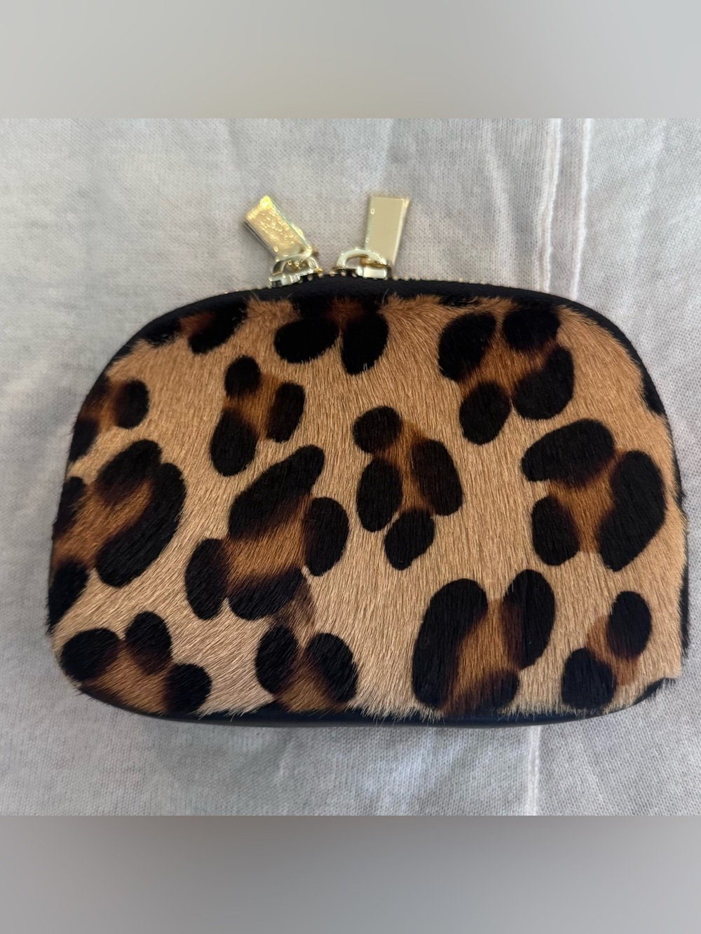 NWOT Borse in Pelle Leopard Print Leather Cosmetic Bag Pouch with Zipper Closure
